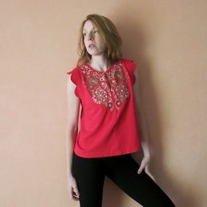 Akemi & Kin Scalloped Sleeve Top